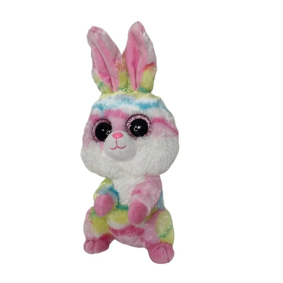 Ty Beanie Boos TySilk Lollipop Bunny Rabbit Plush Pink Colorful 2017 9" FLAW - Picture 1 of 8